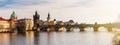 Charles Bridge Karluv Most and Lesser Town Tower, Prague, Czec Royalty Free Stock Photo