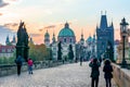 Charles Bridge Karluv Most and Prague architecture at sunrise, Czech Republic Royalty Free Stock Photo