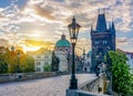 Charles Bridge (Karluv Most) and Prague architecture at sunrise, Czech Republic Royalty Free Stock Photo