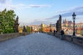 Charles Bridge Karluv Most with Prague Castle in background at sunrise, Prague, Czech Republic Royalty Free Stock Photo