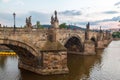 Charles Bridge (Karluv most) in Prague Czech Republic at sunset Royalty Free Stock Photo