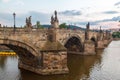 Charles Bridge (Karluv most) in Prague Czech Republic at sunset