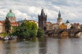 Charles Bridge (Karluv most) and the historical buildings of Prague, Czech Republic