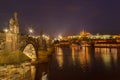 Charles Bridge (Karluv most) and St Vitus Cathedral Prague Czech Republic at Nigh