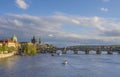 Charles Bridge Karluv Most on Vltava river and Old Town Bridge Tower, famous tourist destination in Prague, Czech Republic Royalty Free Stock Photo