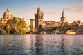 Charles Bridge and lookout tower in Prague, Czech Republic.