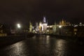 Charles bridge at night with the Prague castle and st. Vitus Cathedral Royalty Free Stock Photo