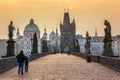 Charles Bridge in the old town of Prague at sunrise