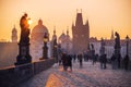 Charles Bridge in the old town of Prague at sunrise