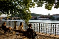 Charles Bridge from one bank of Vltava river Royalty Free Stock Photo