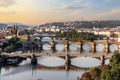 Charles bridge and other bridges in Prague, aerial view