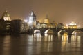 Charles bridge and other historic buildings at night, Prague, Czech republic Royalty Free Stock Photo