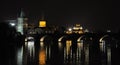 Charles bridge over the Vltava in the moonlight. Prague, a warm summer night. Royalty Free Stock Photo