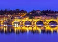 Charles bridge over Vltava river at night, Prague, Czech Republic Royalty Free Stock Photo