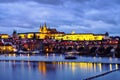 Charles Bridge over Vltava river in Prague, Czech Republic at night Royalty Free Stock Photo
