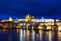 Charles Bridge over Vltava river in Prague, Czech Republic at night Royalty Free Stock Photo