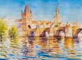 Prague, Czech Republic watercolors painted. Royalty Free Stock Photo