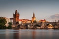 Charles Bridge over the Vltava river at sunset in Prague, Czech Republic Royalty Free Stock Photo