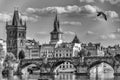 Charles Bridge in Prague, black and white postcard style Royalty Free Stock Photo