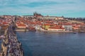 Charles Bridge, Prague Castle and Hradcany from the Old Town Bridge Tower, Prague, Czech Republic 03.19.2020 Royalty Free Stock Photo