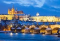 Charles bridge, Prague castle and Moldau river, Lesser town, Prague, Czech republic Royalty Free Stock Photo