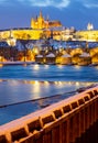 Charles bridge, Prague castle and Moldau river, Lesser town, Prague, Czech republic Royalty Free Stock Photo