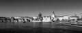 Charles bridge and Prague Castle panorama. Capital of the Czech republic. Sunny day. Black and white photo