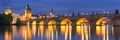 The Charles Bridge in Prague, Czech Republic at night Royalty Free Stock Photo