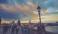 Charles Bridge in Prague, full of people