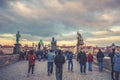 Charles Bridge in Prague, full of people