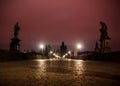 Charles bridge in Prague with lanterns at night Royalty Free Stock Photo