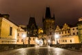 Charles bridge in Prague with lanterns at night Royalty Free Stock Photo