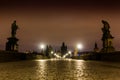 Charles bridge in Prague with lanterns at night Royalty Free Stock Photo