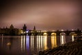 Charles bridge in Prague with lanterns at night Royalty Free Stock Photo