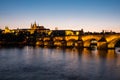 Charles Bridge in Prague at Night, Saint Vitus Cathedral at Dusk