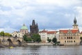 Charles bridge Prague town Vltava riverside cityscape Czech Republic