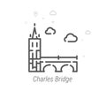 Charles Bridge, Prague Vector Line Icon, Symbol, Pictogram, Sign. Light Abstract Geometric Background. Editable Stroke