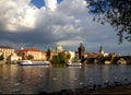 Charles bridge in Prague wit swans in front