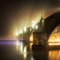 Charles bridge reflection during night, Prague, Czech republic Royalty Free Stock Photo