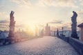 Charles Bridge scenic view at sunrise. Prague architecture, Czech Republic, Europe Royalty Free Stock Photo