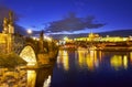 Charles Bridge and St Vitus Cathedral against the evening sky, Prague, Czechia Royalty Free Stock Photo