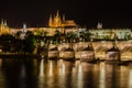 Charles Bridge and St Vitus Cathedral at night in Prague Czech Republic Royalty Free Stock Photo