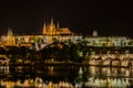 Charles Bridge and St Vitus Cathedral at night in Prague Czech Republic Royalty Free Stock Photo