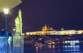 Night view of Charles Bridge and Prague Castle skyline zech Republic Royalty Free Stock Photo