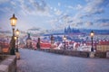 Charles bridge with statues, Prague tower and castle. Prague, Czech Republic Royalty Free Stock Photo