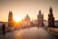 Charles bridge at sunrise, Old Town bridge tower, Prague UNESCO, Czech republic, Europe - Old town Royalty Free Stock Photo