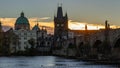 Charles Bridge at sunset. Prague.Czech Republic