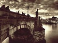 Charles Bridge and the Vltava River are the biggest landmarks of Prague Royalty Free Stock Photo