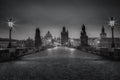 Black and white Charles bridge on Vltava river at night - Prague, Czech Republic Royalty Free Stock Photo