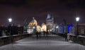 Charles Bridge in Winter Night, Prague, Czech Republic Royalty Free Stock Photo